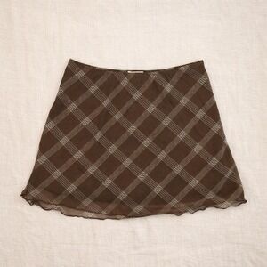 Brown plaid mini skirt with elastic waistband Size L